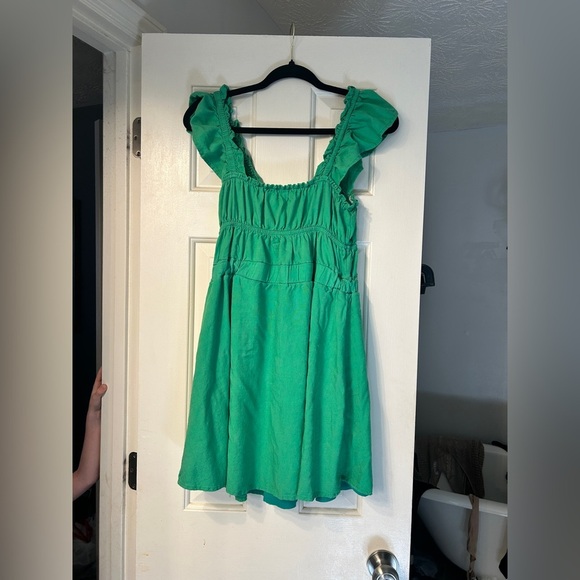 Green Smocked Sundress with Puff Sleeves - Picture 4 of 4
